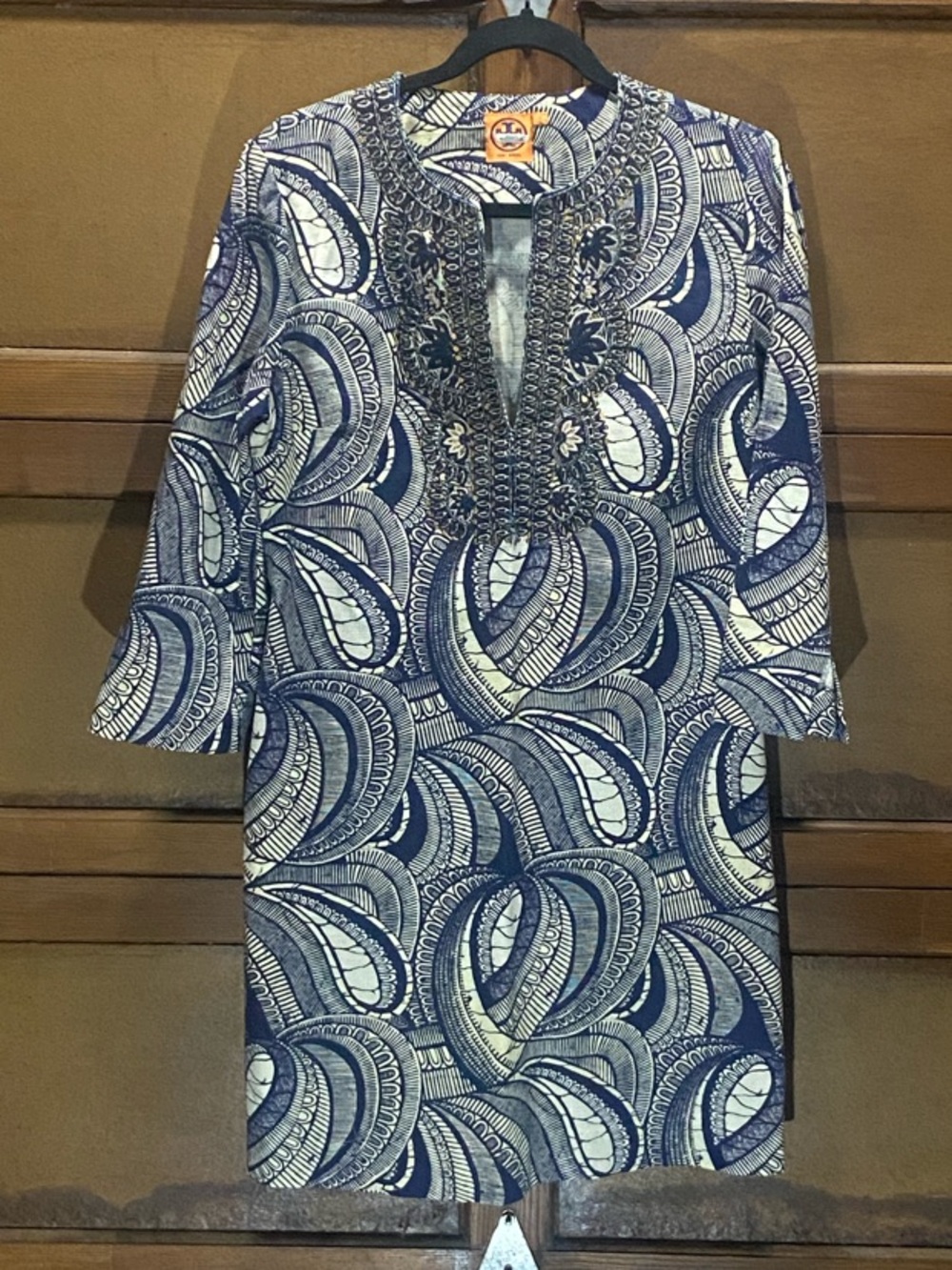 Tory Burch | Leila Caftan Dress with embellishments 3/4 sleeves Size 6